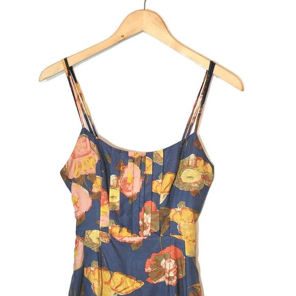 Anthropologie Maeve Floral Mini Dress Silk Blend Peony Print Blue Party Summer 4 - Picture 3 of 16